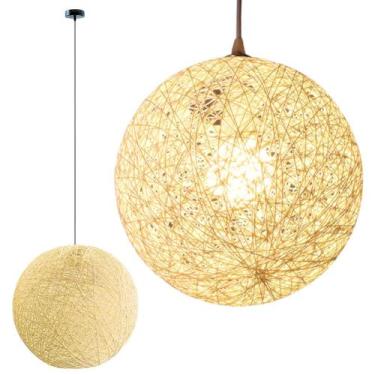 Imagem de Luminária Pendente 40cm Globo Rattan Natural Lustre Rústico Bola Teto 