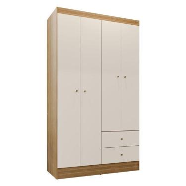 Imagem de Guarda Roupa Solteiro Versa 4 Portas Freijó Off White Fosco Com Armário Multiuso Aura Freijo Fosco - Kits Paraná