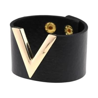 Imagem de Pulseira De Couro PU Preta Feminina Com Rebites Pontiagudos Estilo Pun