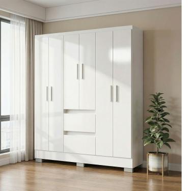 Imagem de Roupeiro Nápoles Branco Com 6 Portas E 2 Gavetas Poquema Branco