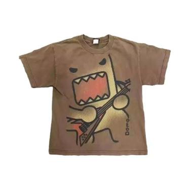 Imagem de Camiseta De Algodão Unissex Oversized Y2K Vintage Com Estampa E Gola R