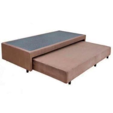 Imagem de Cama Box Bicama Auxiliar Solteiro Suede Espuma 8cm 40x88x188 Marrom