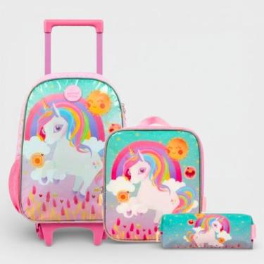 Imagem de Kit Mochila de Rodinha Infantil Bagaggio Unicórnio Rainbow - Rosa - Ún