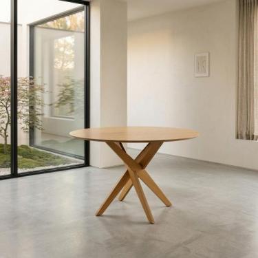 Imagem de Mesa de Jantar Redonda Madeira Maciça 4 Lugares 120cm Lisboa - Gamma M