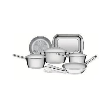 Imagem de Conjunto de Panelas 7 Peças Tramontina Allegra em Aço Inox com Fundo Triplo e Tampas com Saída de Vapor
