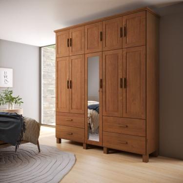Imagem de Guarda Roupa Casal Maleiro Madeira com Espelho 1145C Bronze 10 Portas e 4 Gavetas Castanho Finestra