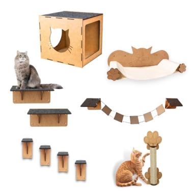 Imagem de BOXFAN Melhor Playground para Gatos Kit 10 Peças Arranhador Rede de Descanso Pet Casinha Nicho Ponte Prateleiras Degraus