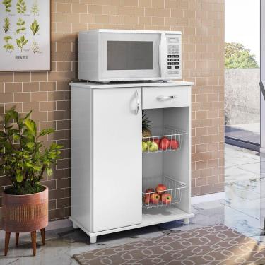 Imagem de Balcão Fruteira 67cm Armário Multiuso Cozinha Porta Gaveta Cesto Branco