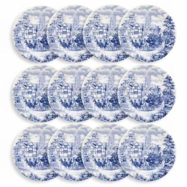 Imagem de Kit Jogo 12 Pratos Sobremesa Biona Cena Inglesa em Cerâmica Decorada 1