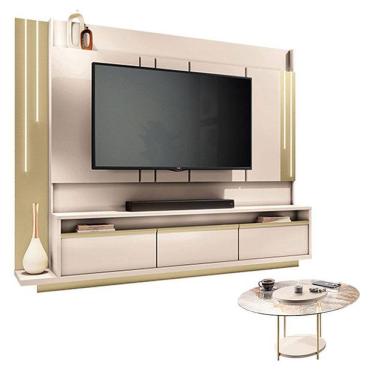 Imagem de Home Theater Montane Off White Champanhe com Mesa de Centro Sky com tampo de vidro Off White - HB Móveis