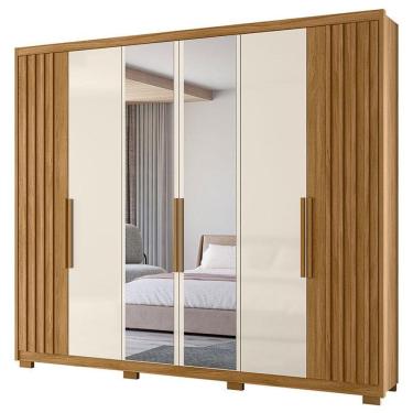 Imagem de Guarda Roupa Casal Araguaia 6 Portas Freijó Off White com Espelho - Moval
