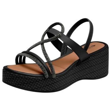 Imagem de Sandalia Feminina Anabela Media Enfeitada Strass Mississipi