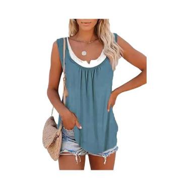 Imagem de Camiseta Sem Mangas Feminina Com Pregas E Patchwork Em Cor Sólida Verã