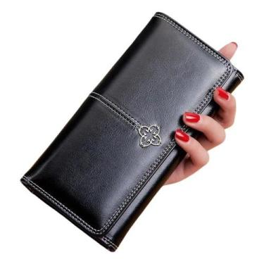 Imagem de CARTEIRA DE MÃO FEMININA C/ GRANDE CAPACIDADE & ESTILO RETRÔ Cor:Preto