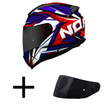 Imagem de Capacete Norisk Razor Sharp Azul Vermelho e Branco Mais Viseira Fumê, 