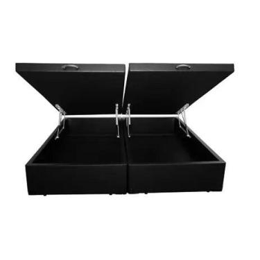 Imagem de Cama Box Baú Casal em Sintetico Preto Bipartido com Pistão A Gás - 138