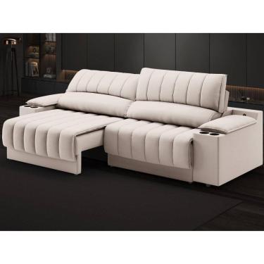 Imagem de Sofá com Porta Copos Carregador USB Ret Rec Murano 2,00m Velosuede - NETSOFAS