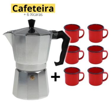 Imagem de Kit Cafeteira Italiana Moka Premium + 6x Canecas Retro 350ml - Art Hou