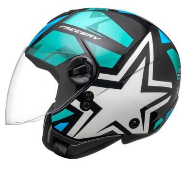 Imagem de Capacete Feminino Aberto Peels Freeway 1 St Verde Agua Moto, Preto Ver