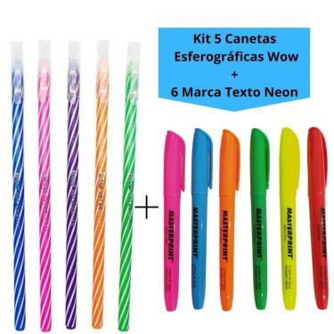 Imagem de Kit de Canetas Esferográficas e Marca-Texto Oem Jocar Office e Masterprint Ponta 0.7mm com 11 Peças 5 Canetas+ 6 Marca