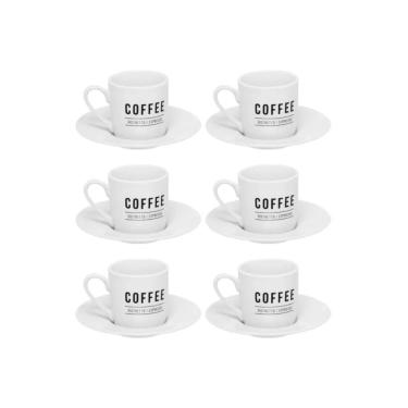 Imagem de Xícara de Café com Pires Manhattan 80ML Porcelana para Mesa Posta Branco 12 Peças Hauskraft