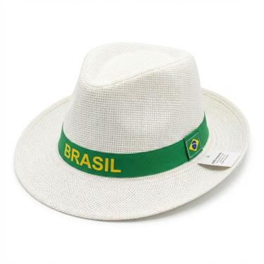 Imagem de 12UN Chapéu Malandrinho Brasil Branco Palha Aba Larga