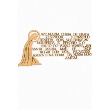 Imagem de Ave Maria 50x20cm Oração Mdf 3mm Carvalho - bazar mix