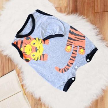 Imagem de Conjunto Macacão Regata Tigre + Boné Curto Bebe Menino Tam RN a 03 Mes