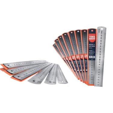 Imagem de Kit 10 Réguas Aço Inox 30cm Alta Precisão Escola Escritório - Yins