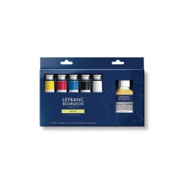 Imagem de Kit tinta a óleo Lefranc and Bourgeois Fine (5 cores + Mediu - Lefranc