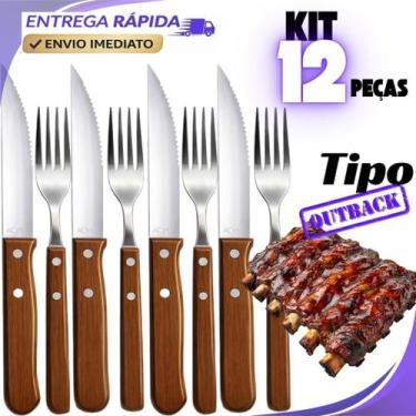 Imagem de kit 24 Talheres Churrasco Jumbo Wooden Faca tipo Outback Garfo cabo de