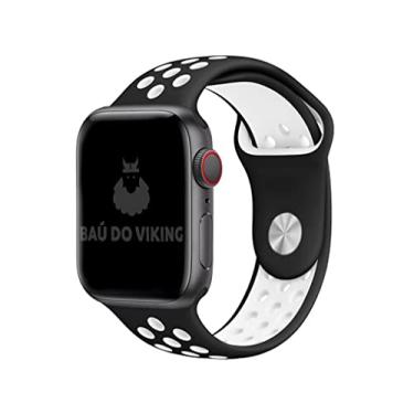 Imagem de Pulseira Silicone Furos, compatível com Apple Watch (Preto Branco, 38/40/41 Pequeno)