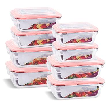 Imagem de Kit 8 Potes Vidro Hermético Marmita Mantimentos Tamanhos Variados (Vermelho)