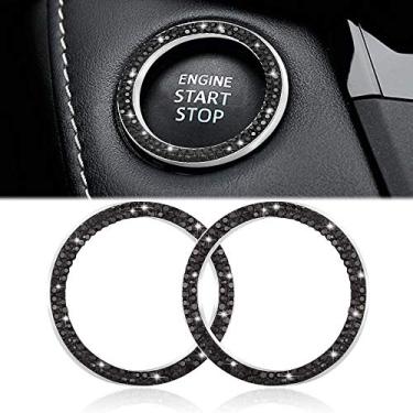 Imagem de WINKA 2 peças Bling Car Engine Start Button Cover Diamond Crystal Push Start Stop Button Ring Sparkly Bling Ignition Button Cover Rhinestone Keyless Ignition Ring Universal Car Accessories (preto)