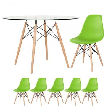 Imagem de KIT - Mesa Eames com tampo de vidro 120 cm + 5 cadeiras Eiffel DSW