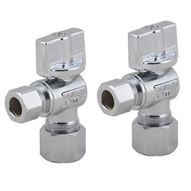 Imagem de Válvula de parada angular de 1,27 cm OD X em 3/8-OD, 1/4 de volta sem chumbo latão cromado para instalação de torneira ou vaso sanitário (pacote com 2)