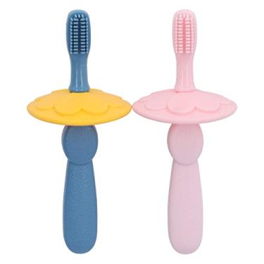 Imagem de 2 peças escova de dentes de silicone bebê cerdas ultra macias seguras design destacável infantil silicone treinamento escova de dentes oddler escova de dentes