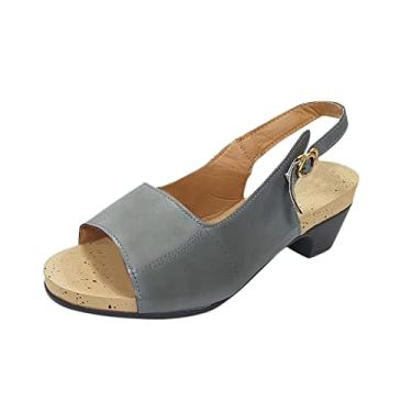 Imagem de Sandálias de verão para mulheres sandálias de moda sapatos para mulheres sandálias sapatos individuais senhoras salto alto feminino, Cinza, 8.5
