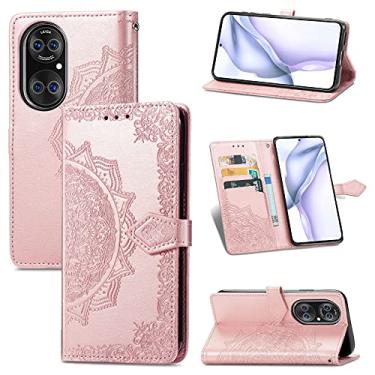 Imagem de HONGYAN Capa de telefone Padrão Halfway Mandala Embossing Horizontal Leather Case aleta com Holder & cartão Slots & carteira e cordão para Huawei P50 Pro Capa protetora