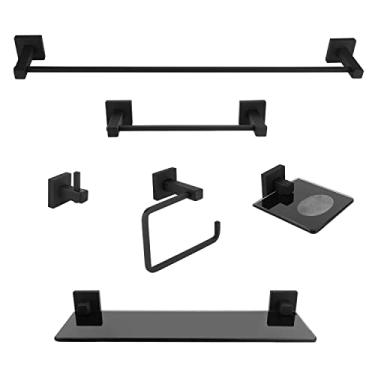 Imagem de KIT DE ACESSÓRIOS PARA BANHEIRO 6 PEÇAS INOX SQUARE PRETO FOSCO DUCON