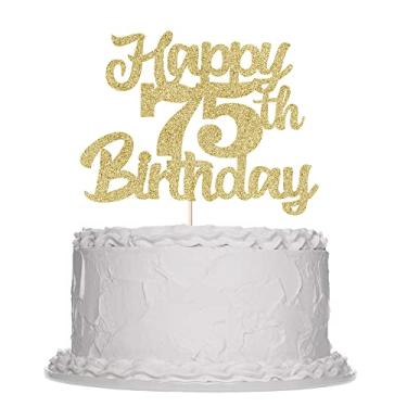 Imagem de Decoração de bolo de feliz aniversário com glitter dourado - Hello 75, decoração de festa de aniversário de 75 anos do Cheers, decoração de bolo de aniversário de 75 anos (75)