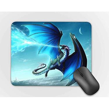 Imagem de Mouse pad retângulo dragão azul fogo frio, tapetes de rato retangulares de borracha antiderrapante desktops tapete de mouse para jogos personalizado projetado para casa e escritório, 24 x 20 cm