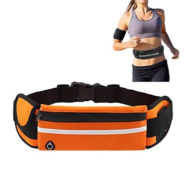Imagem de Bolsa de cintura de corrida à prova d'água cinto de corrida com fone de ouvido esportivo portátil ao ar livre refletivo pochete de grande capacidade para mulheres homens, laranja, 21 x 10 cm