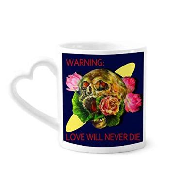 Imagem de Love Will Never Die Caneca de caveira de café cerâmica copo de coração de vidro