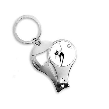 Imagem de Cabeça inclinada gato preto Halloween contorno animal alicate anel chaveiro abridor de garrafa cortador