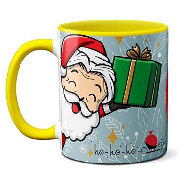 Imagem de Caneca Feliz Natal Ho-Ho-Ho Presente Papai Noel Guirlanda (Amarela)