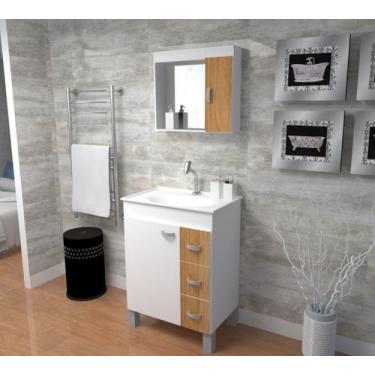 Imagem de Gabinete Armário Para Banheiro Com Cuba E Espelheira Brava 60 Cm Carva