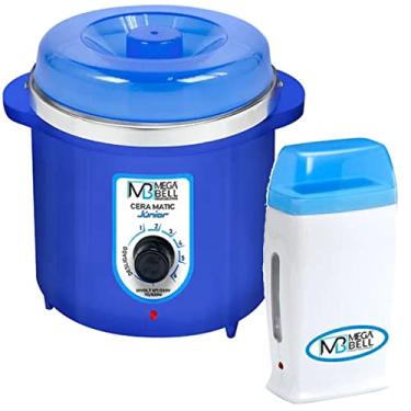 Imagem de Kit Depilação Termocera 400gr Sem Refil Corpo Azul + Aquecedor de Cera Roll-on Azul Mega Bell