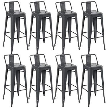 Imagem de Loft7, Kit 8 Banquetas Iron Tolix Design Industrial em Aço Carbono 76 cm Alta Com Encosto Vintage Elegante e Versátil Cozinha Bar Sala de Jantar Varanda Gourmet, Cinza Escuro