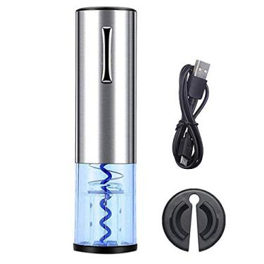 Imagem de abridor de vinho elétrico recarregável com carregador e cortador de papel alumínio, abridores de vinho automáticos em aço inoxidável para presente
